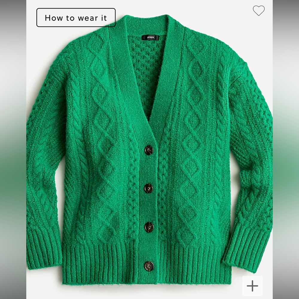JCrew Cable-knit stretch cardigan sweater in Brilliant Kelly Green